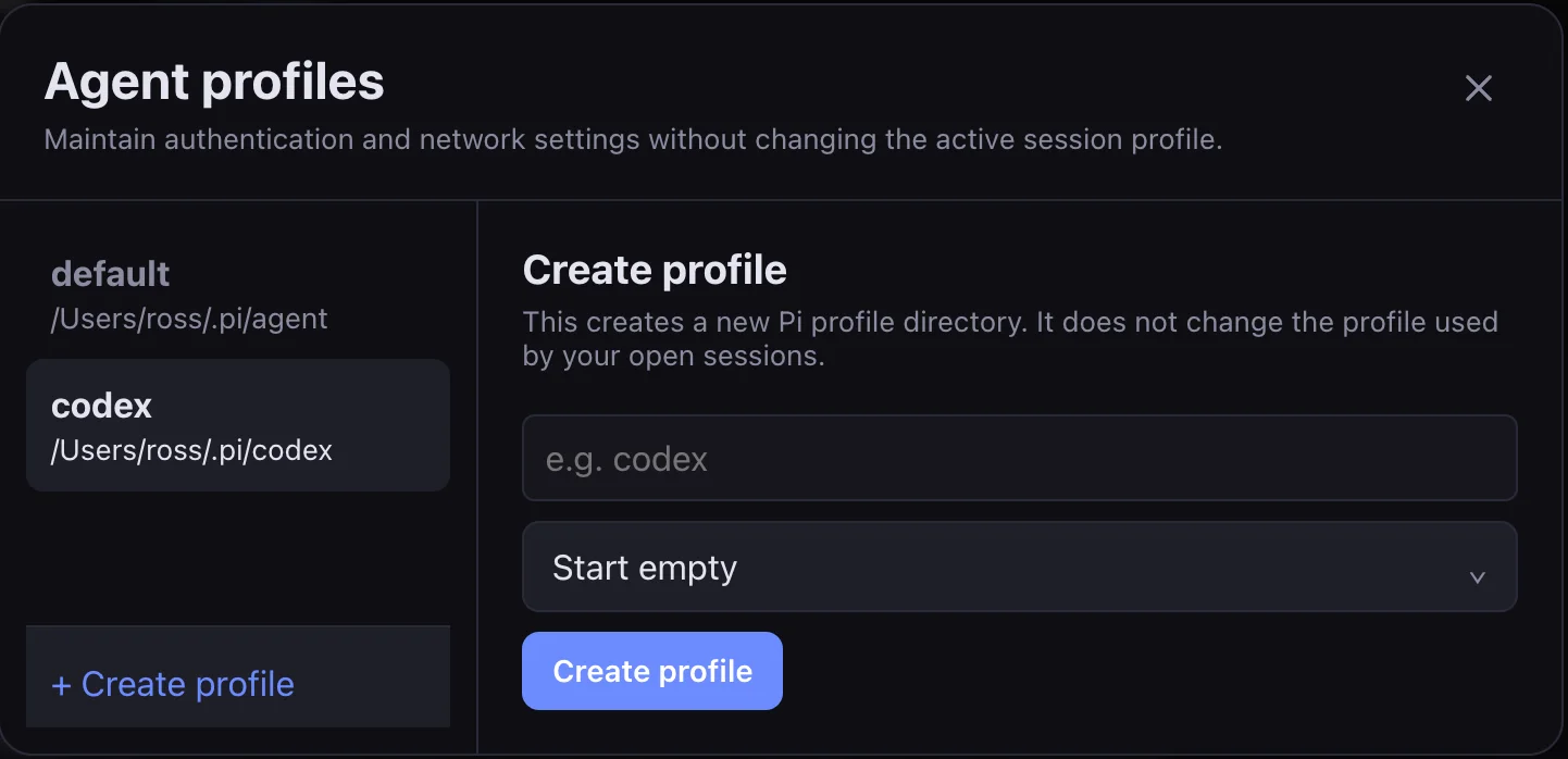 Create agent profile dialog