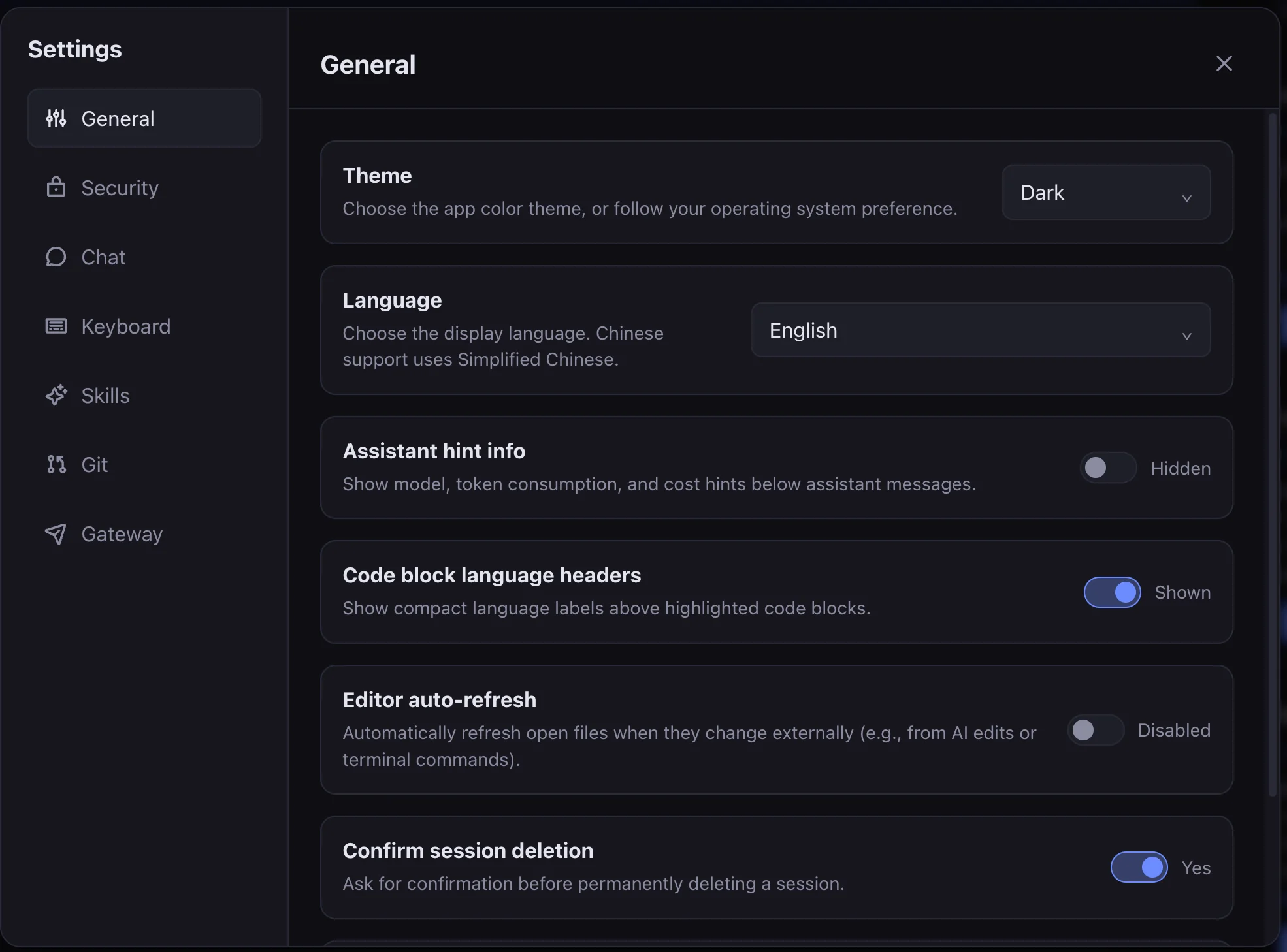 General Pi WebUI settings