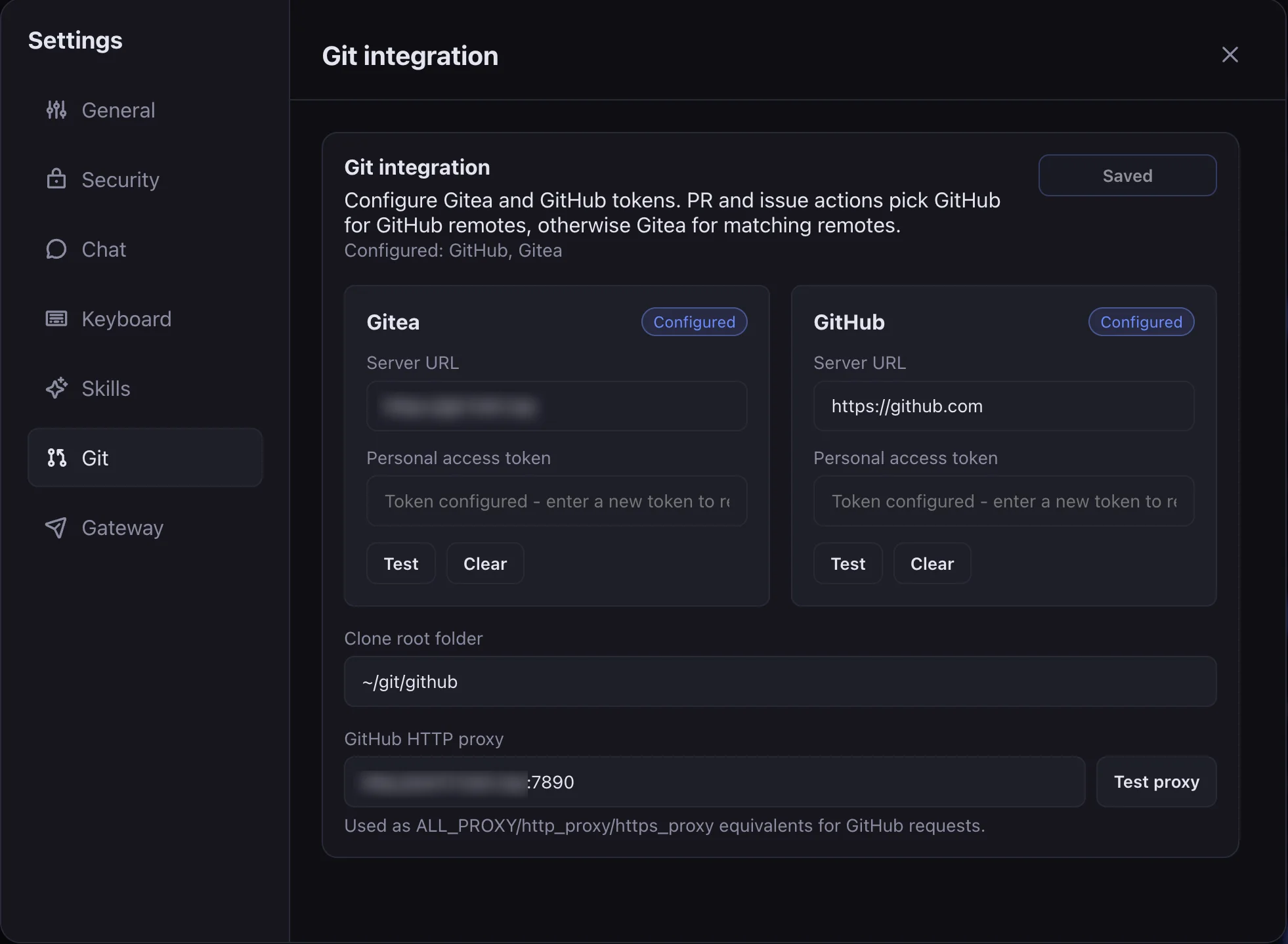 Pi WebUI Git integration settings