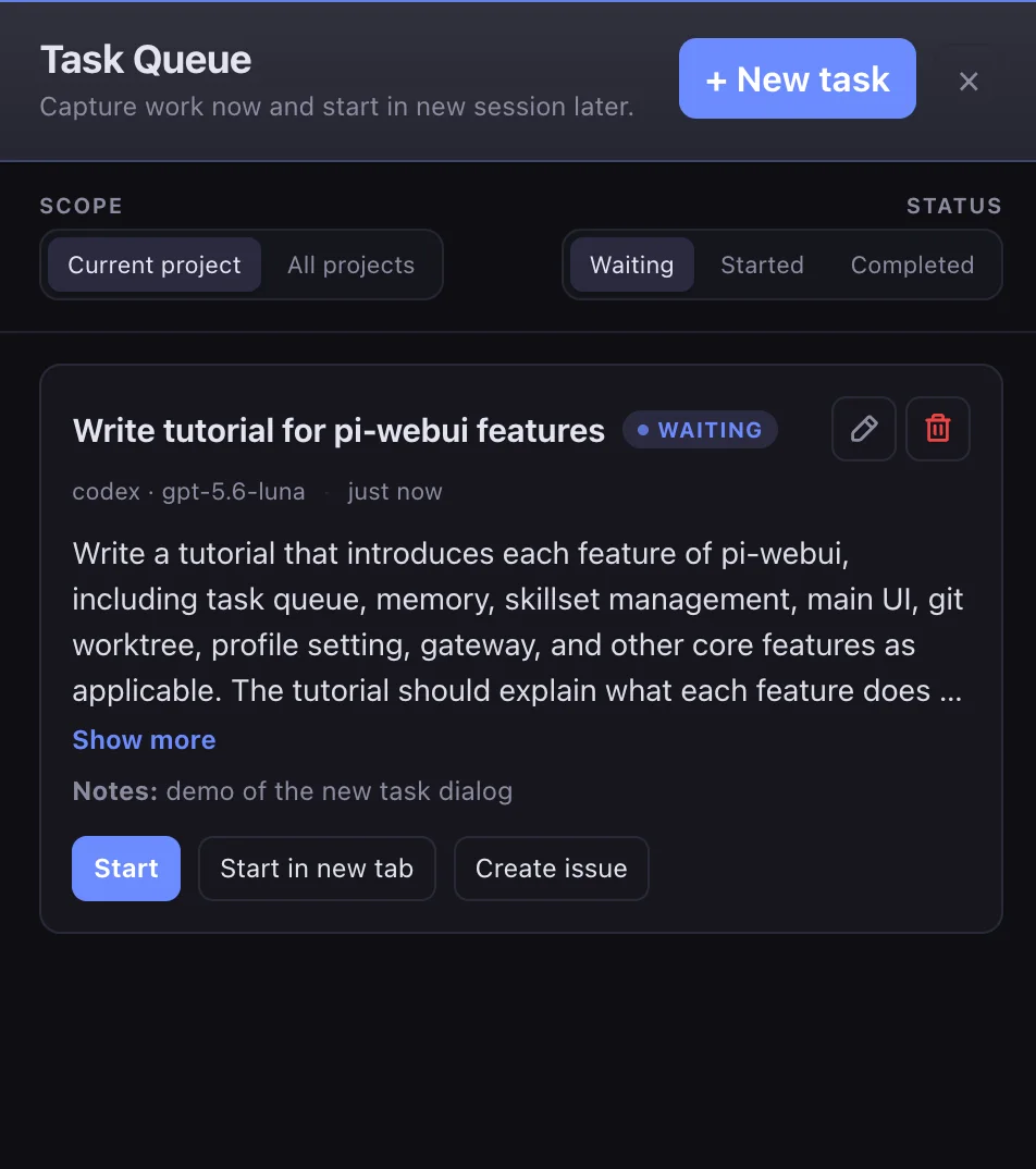 Task Queue view